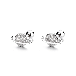 Asymmetric 925 sterling silver star and moon screw back stud earrings with zircon stones
