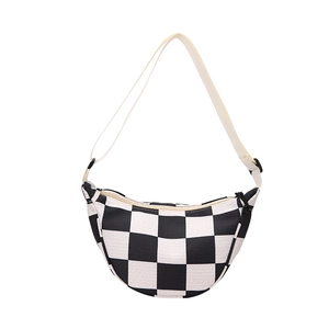 Checkerboard crossbody chest bag for men and women with adjustable off-white shoulder strap