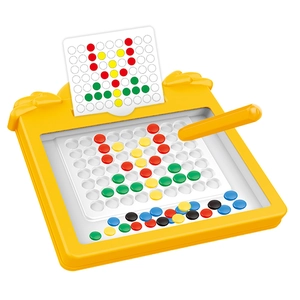 Magnetic dot drawing board for kids with colorful pieces and tulip pattern card