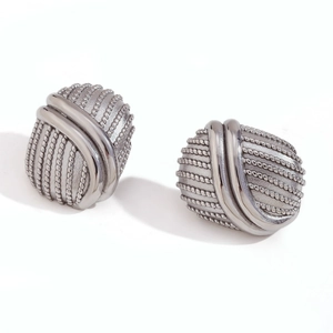 Orecchini a perno ovali in argento con trama a corda vintage in acciaio inossidabile lucido