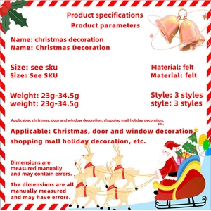 Detailed chart of felt Christmas hanging decorations with size and material specifications