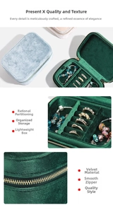 Detail view of velvet jewelry boxes showing compartments for rings and necklaces