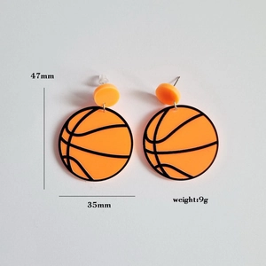 Acrylic orange basketball hoop earrings for women, 47mm sports theme jewelry accessory