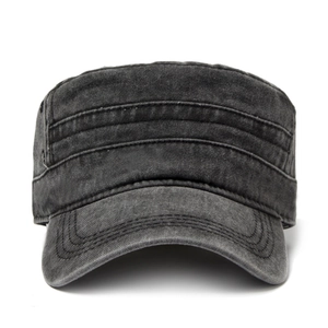 Retro washed cotton cadet military hat for men with breathable metal eyelets and flat top
