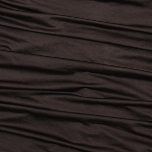 Detailed view of the dark brown ruched fabric showing soft texture and elastic drape