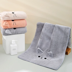 Absorbent coral fleece hair drying towels with cute cat ears in pink and grey