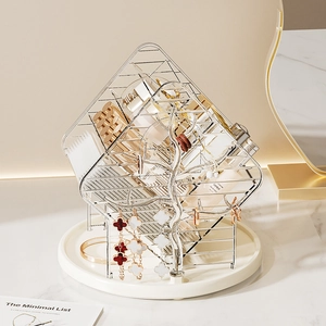 Rotating Makeup Organizer Cosmetic Storage Box Jewelry Holder Vanity Display Rack Luxury Plastic Metal Multi Functional