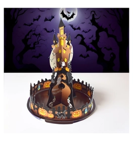 3D paper Halloween castle stand with ghosts, pumpkins and black cat decorations