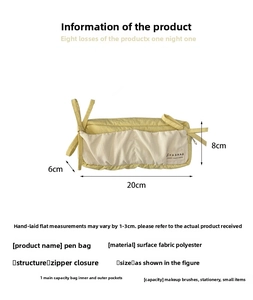 Detailed size specifications for the yellow aesthetic pencil case with zipper and pockets