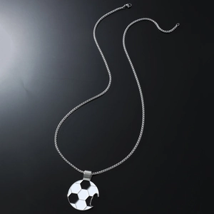 Hip Hop Men Soccer Football Pendant Necklace Alloy Enamel Jewelry Black White Sports Fashion Long Box Chain Streetwear