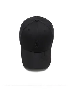 Detailed top view of black cotton baseball cap with 3D Sport embroidery detailing