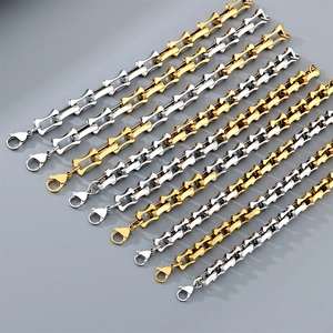 Polished stainless steel bone link bracelets in gold and silver for men and women