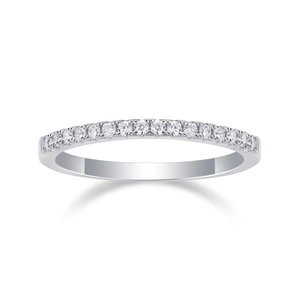 Close-up of S925 sterling silver band ring set with sparkling moissanite stones