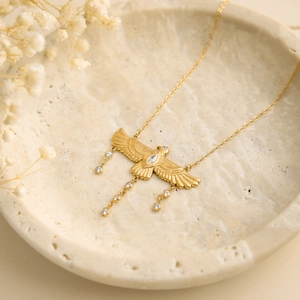 18K gold plated eagle pendant necklace with sparkling zirconia and tassel chains for women