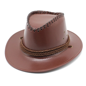 Chapeau de cowboy marron classique en simili cuir avec corde tressée et surpiqûres