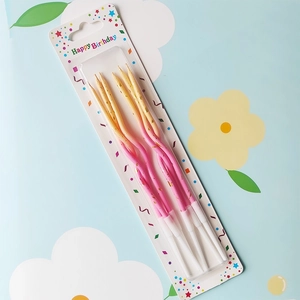 Pink gradient twisted birthday candles with gold glitter finish, 6 pieces pack