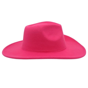 Close-up of the magenta wide-brim felt fedora showing smooth texture and classic jazz crown