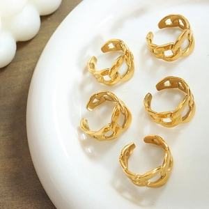 Minimalist hip-hop thick chain rings set in 18K gold plated steel, adjustable open design