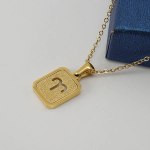 18K gold plated stainless steel Aries zodiac necklace with matte hollow pendant