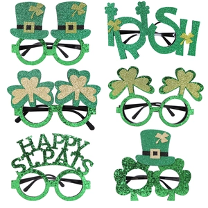 St Patricks Day Party Glasses Green Glitter Shamrock Leprechaun Hat Irish Costume Eyewear Accessories For Celebration Decor