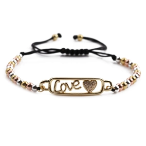 Bracciali regolabili con perline e cuore in oro, argento e oro rosa