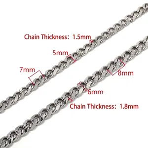 Gold 304 stainless steel Cuban chain necklace in various widths and thicknesses