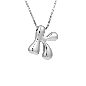 Polished silver chubby letter K pendant necklace with streamlined 3D metal design
