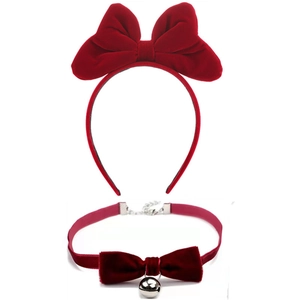 Serre Tête Noeud En Velours De Noël Et Ras Du Cou Peluche Cerceau À Cheveux Accessoires Cosplay Fête Femmes Filles