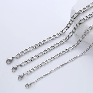 Silver stainless steel Figaro chain necklaces in four different widths with lobster clasps