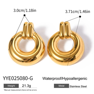 Detailed technical spec sheet for gold stainless steel earrings with size dimensions