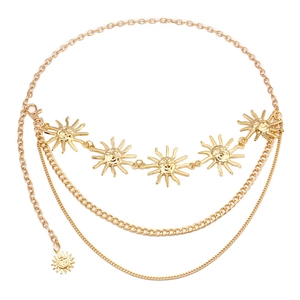 Chic multi-layer gold metal sun pendant waist chain for stylish dress accessory