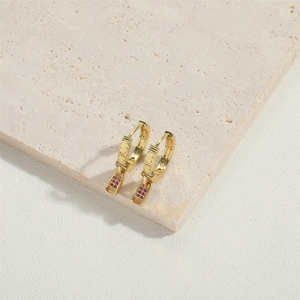 14K gold plated hoop earrings featuring creative zipper pendants with red zircons