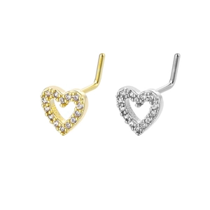 Heart Shaped Copper Rhinestone Nose Ring Fashion L-Shaped Nose Stud For Women Men Body Piercing Jewelry Gold Silver