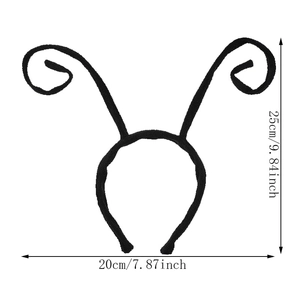 Detailed size view of black insect antenna headband for kids Halloween costume