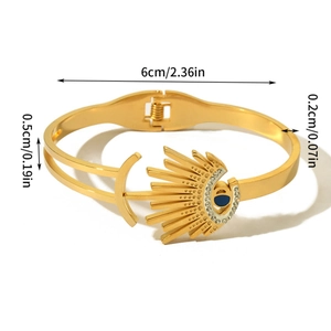 Evil eye 18K gold plated spring bangle with 6cm inner diameter dimensions shown