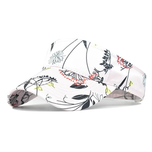 Floral print sun visor hat with wide brim and adjustable open top for summer outdoor beach use