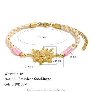 Bracelet cordon tressé avec pendentif soleil doré en acier inoxydable 18K