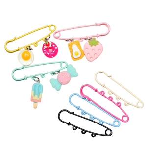 6cm colorful safety pins with cute food charms for waist tightening and DIY jewelry