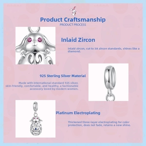 Détails du pendentif lapin de Pâques en argent 925 avec zircons roses et bleus