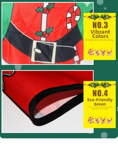 Detail view of durable Santa apron fabric with vibrant holiday patterns and stitching