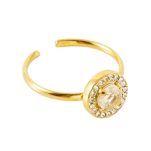 Adjustable 18K gold plated double layer ring with sparkling cubic zirconia stone
