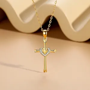 925 Sterling Silver Heart Cross Pendant Necklace With Shiny Zirconia For Women Fashion Commuter Gold Silver Plated Jewelry Gift