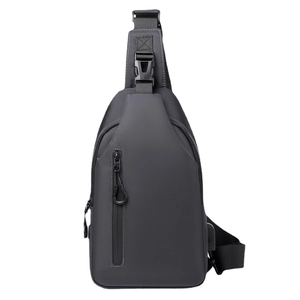 Minimalist dark grey crossbody chest bag for men with USB port and waterproof fabric
