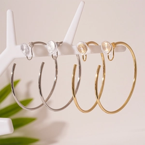 Minimalist Geometric Hoop Clip-On Earrings Copper Metallic Non Pierced Fashion Jewelry For Women