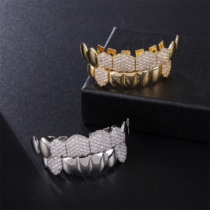 Grillz Brass Teeth Cap With Cubic Zirconia Iced Out Hip Hop Mouth Jewelry Accessories Shinning Shiny Smooth Face Style