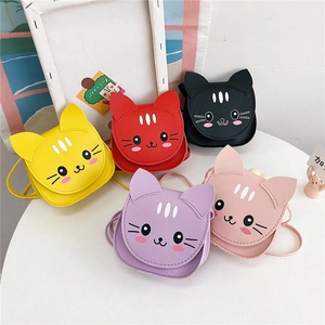 Cute Cartoon Cat Kids Crossbody Bag PU Leather Mini Shoulder Purse Animal Shaped Fashion Accessory For Toddler Girls