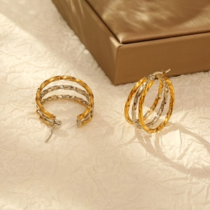 Chic twisted round multi-layered stainless steel earrings in gold and silver finish