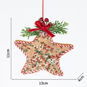 Star-shaped gingerbread style non-woven Christmas ornament with size 13x11x4cm