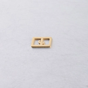 Détail d'un pendentif cactus en acier inoxydable doré dans un cadre rectangulaire