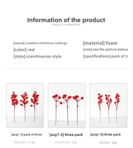 Detailed size parameters for three styles of artificial red Christmas berry stem branches